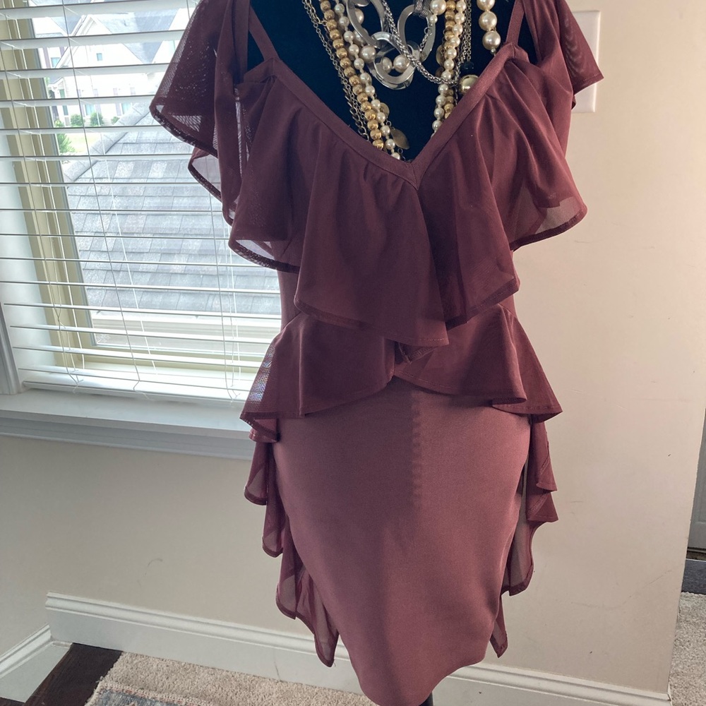 Elegant Burgundy Ruffle Dress
